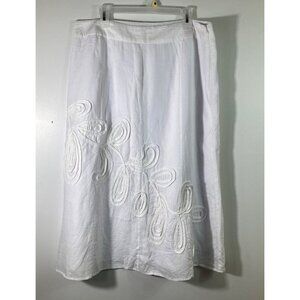 Womens Richard Malcolm Lined Linen Full Maxi‎ Skirt White Applique Details 14